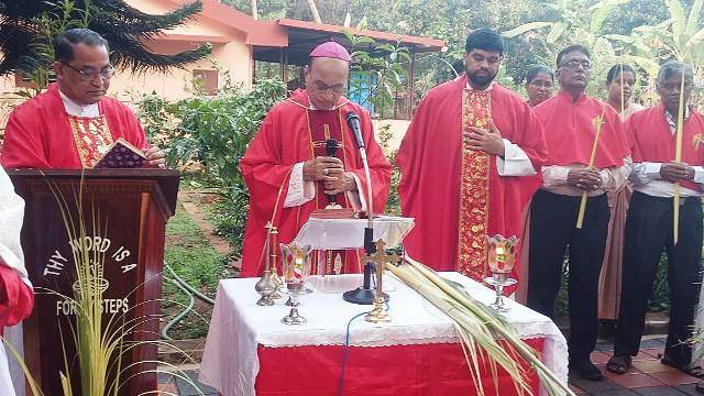 Udupi Bishop Most Rev. Gerald Issac Lobo Celebrates Palm Sunday at Kemmannu Church